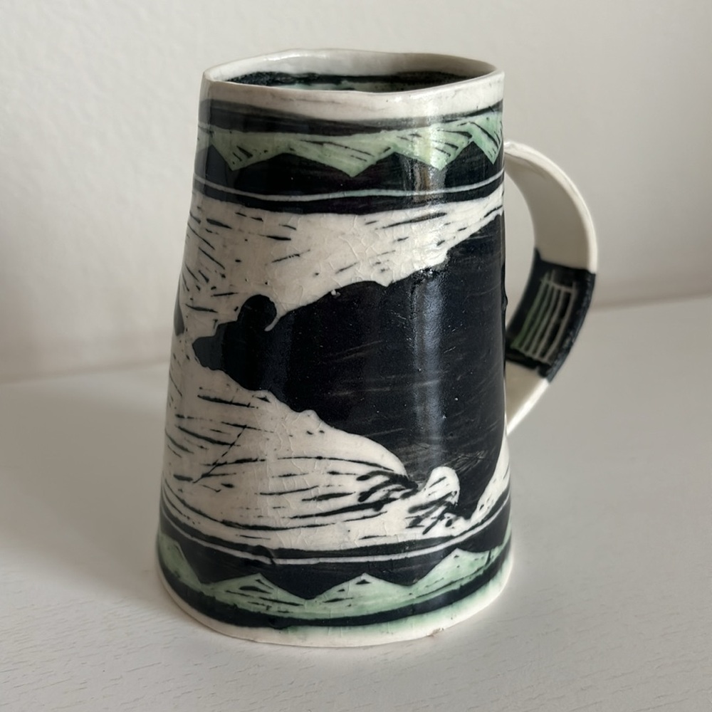 Martye Allen Sgraffito Pottery Art Mug 2 Black Bears Southwest Native Nature